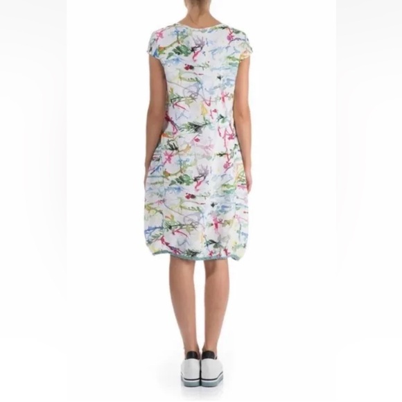 Grizas washed linen shift dress white multi watercolor splatter Size M - Picture 2 of 8